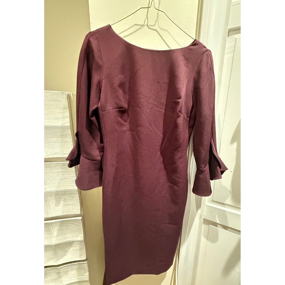 Karl Lagerfeld Paris Burgundy Ruffle Bell Sleeve Sheath Dress Size 0